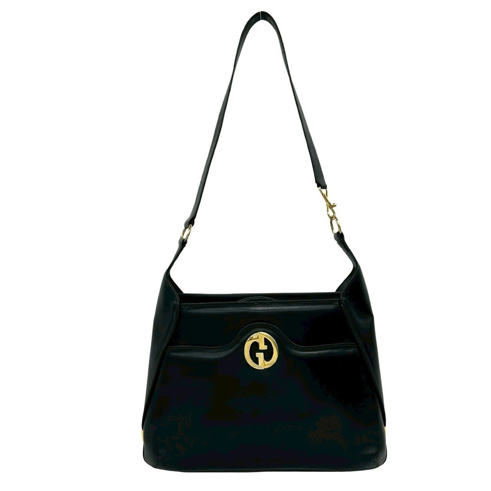 GUCCI (Old Gucci) G Logo Hardware Leather Semi-Shoulder Bag Tote Black 38622